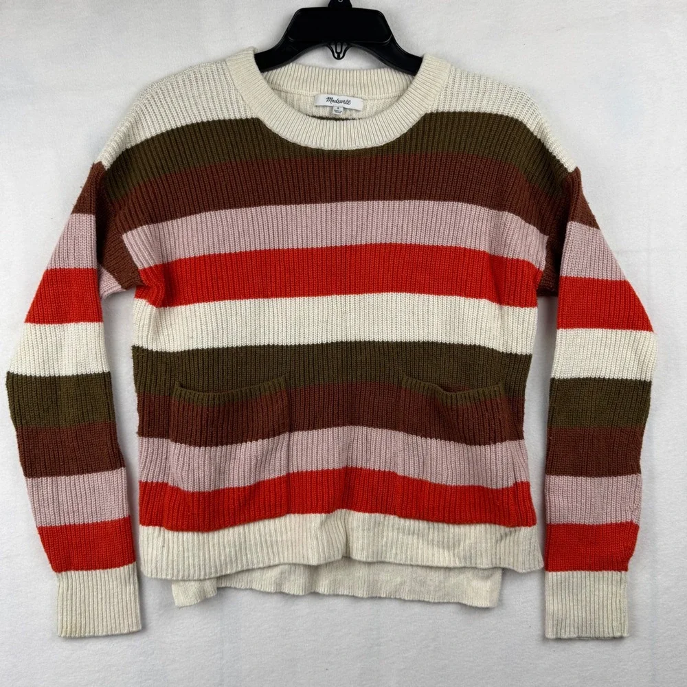 Madewell Striped Knit Sweater with Pockets Womens Size S Multicolor Cotton